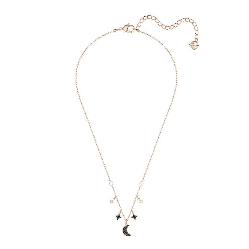 Duo Moon Necklace, Black, Rose Gold Plating