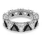 Millenia cocktail ring, Triangle cut crystals, Black, Rhodium plated