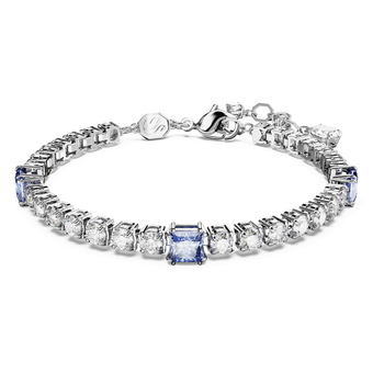 swarovski matrix tennis bracelet  mixed cuts  blue  rhodium plated