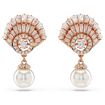 swarovski idyllia drop earrings  crystal pearl  shell  white  rose gold tone plated