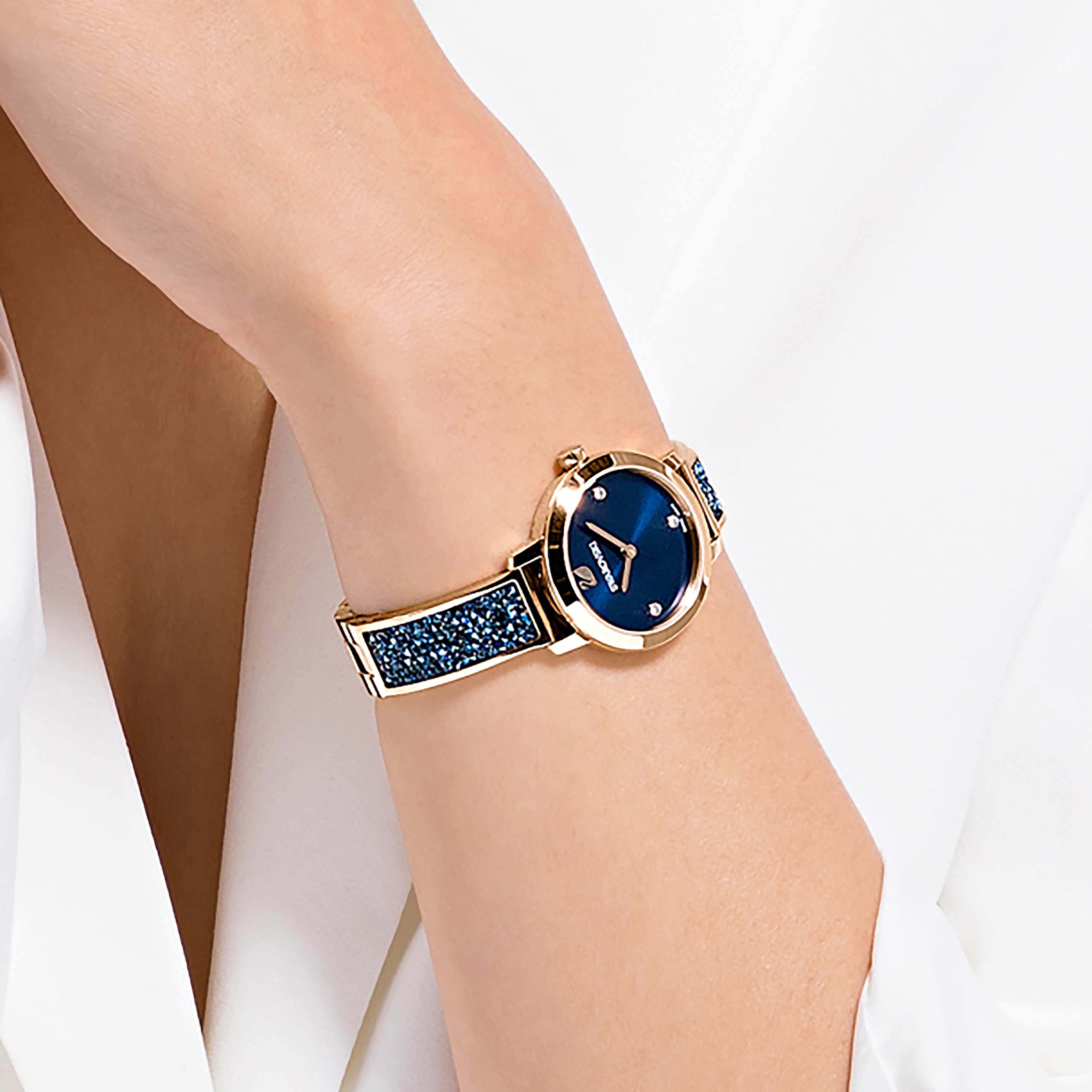 Buy Swarovski Cosmic Rock Watch Metal bracelet Blue Rose gold tone PVD