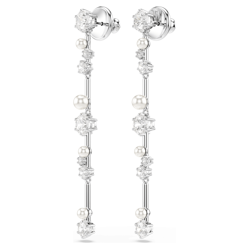 swarovski constella drop earrings  crystal pearl  round cuts  white  rhodium plated