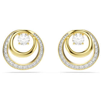swarovski hyperbola stud earrings  round cut  white  gold tone plated