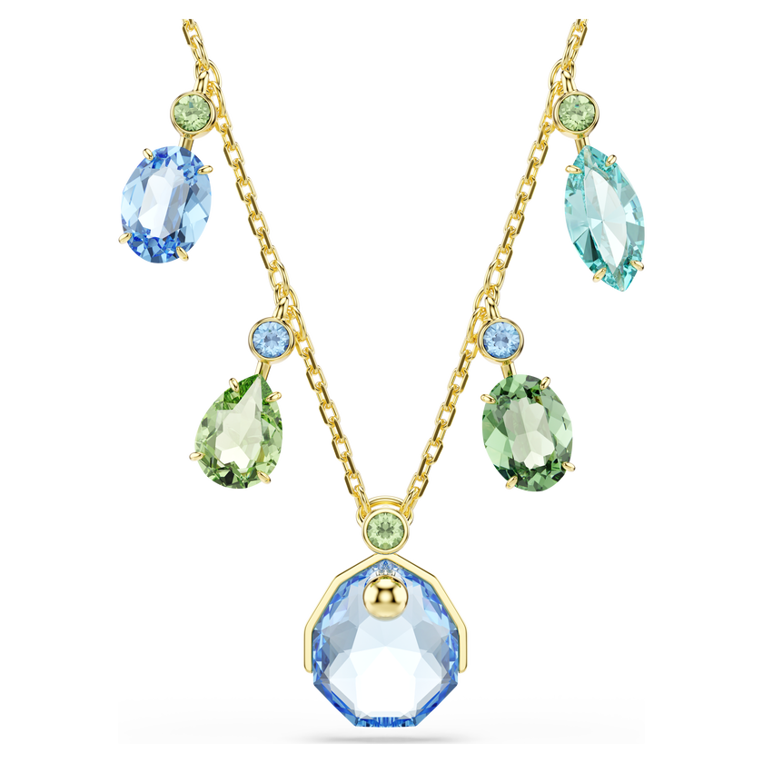 swarovski gema necklace  mixed cuts  drop  multicolored  gold tone plated