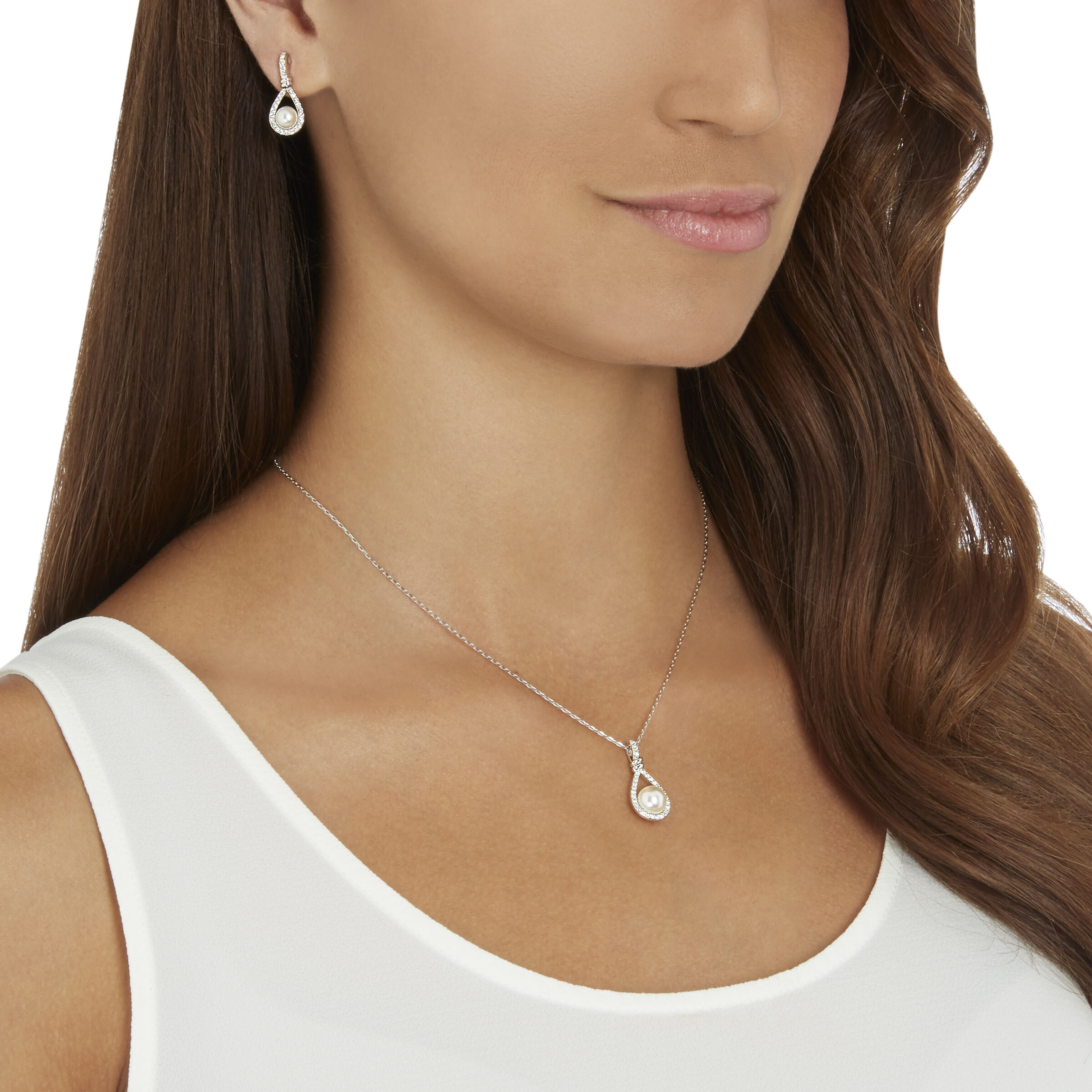 swarovski enlace set  white  rhodium plated