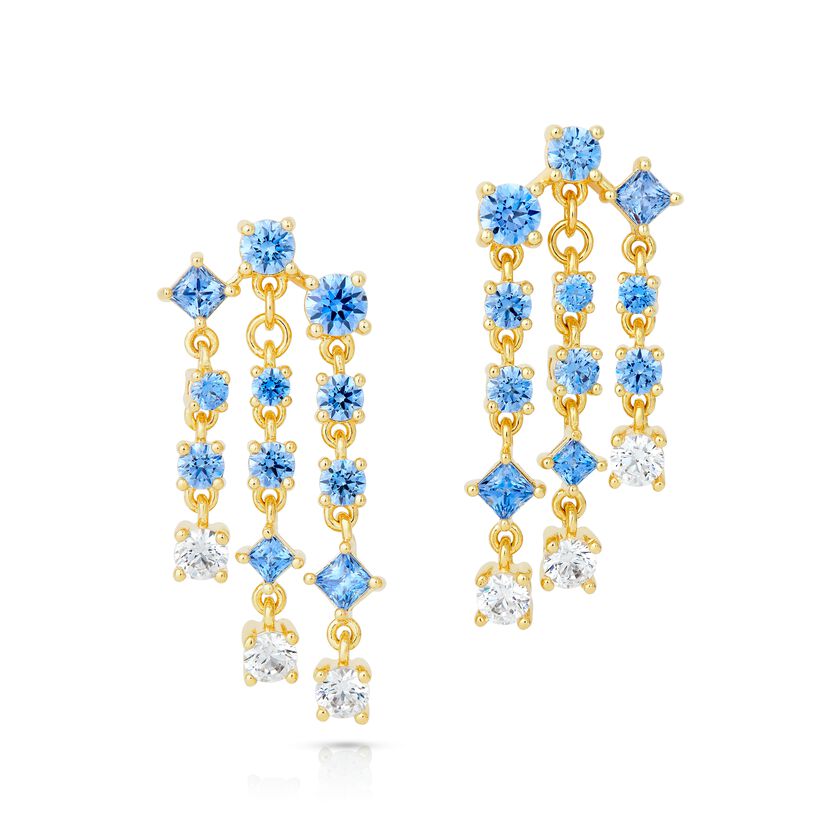 Icons of Film Chandelier Pierced Earrings, Blue, Gold-tone plated