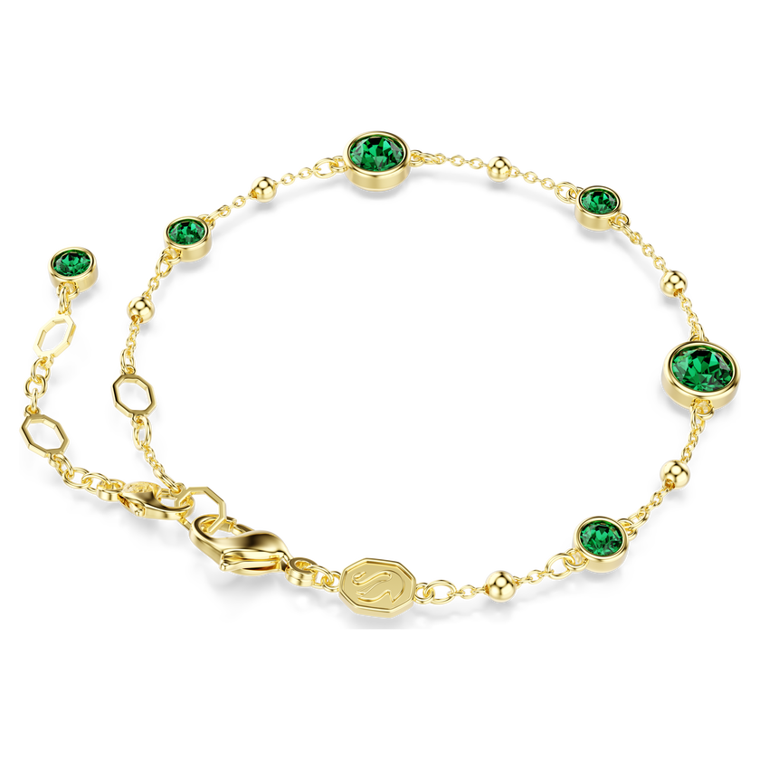 swarovski imber bracelet  round cut  green  gold tone plated