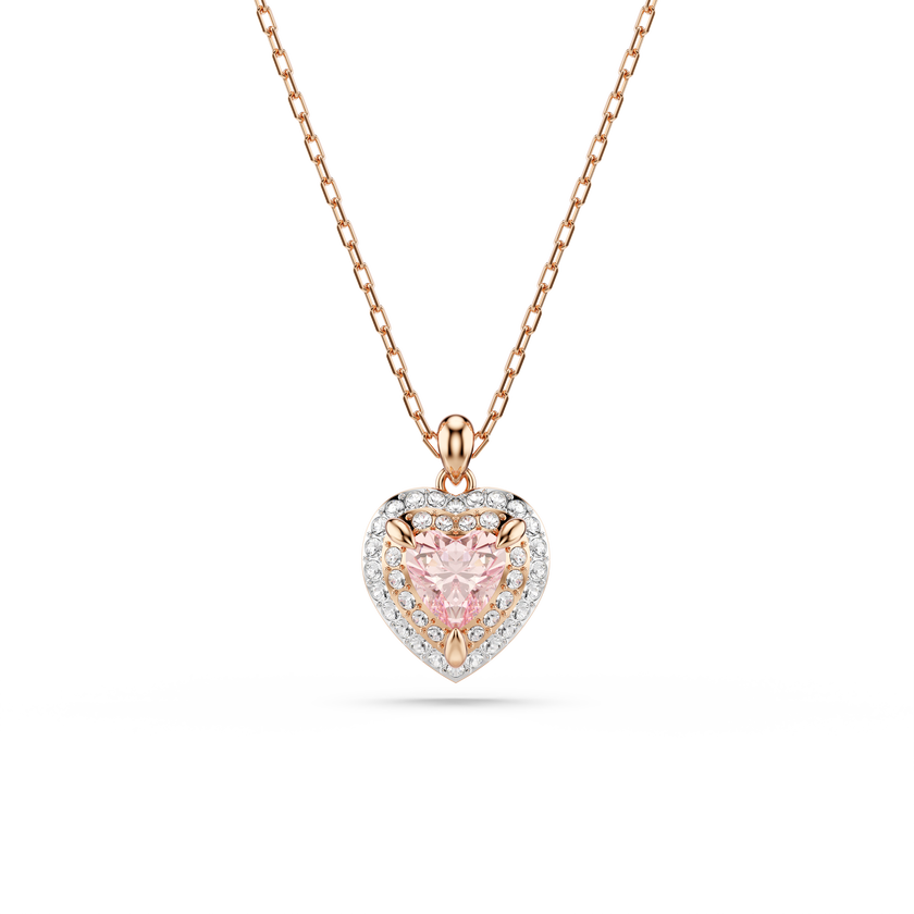 swarovski one set  heart cut  pav   heart  pink  mixed metal finish