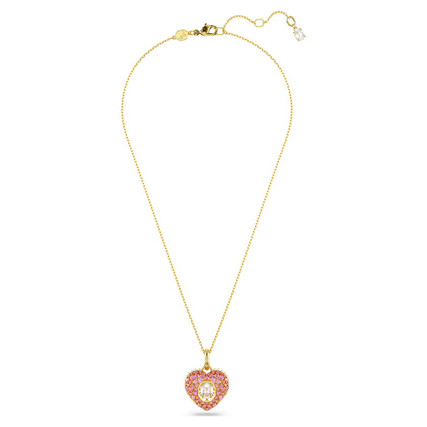 swarovski idyllia pendant  octagon cut  crystal pearls  heart  pink  gold tone plated