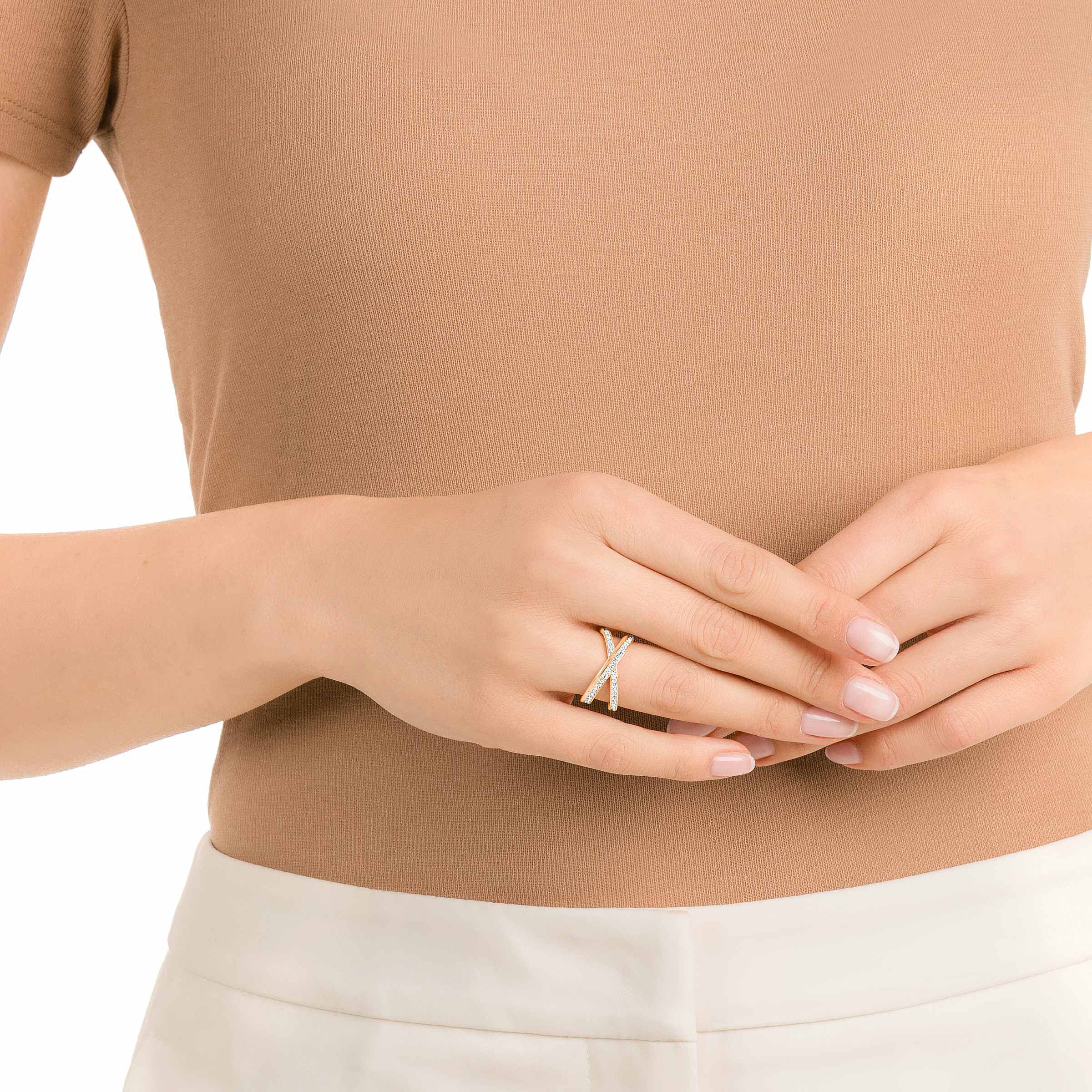 swarovski delta ring  round cut  white  rose gold tone plated