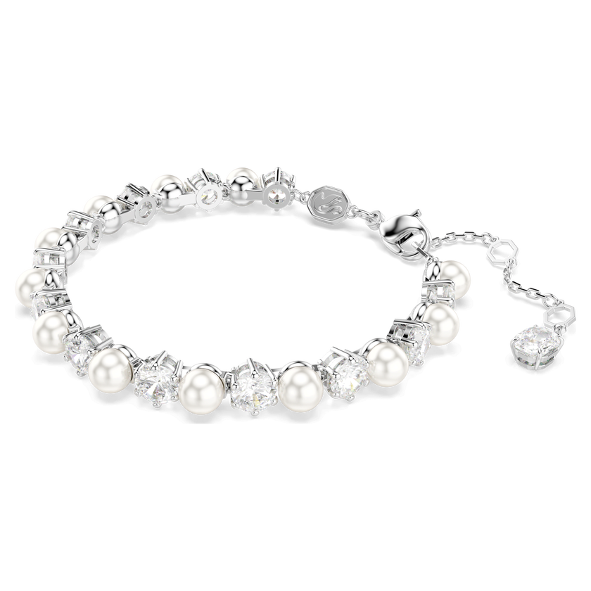 swarovski matrix tennis bracelet  crystal pearl  round cut  white  rhodium plated