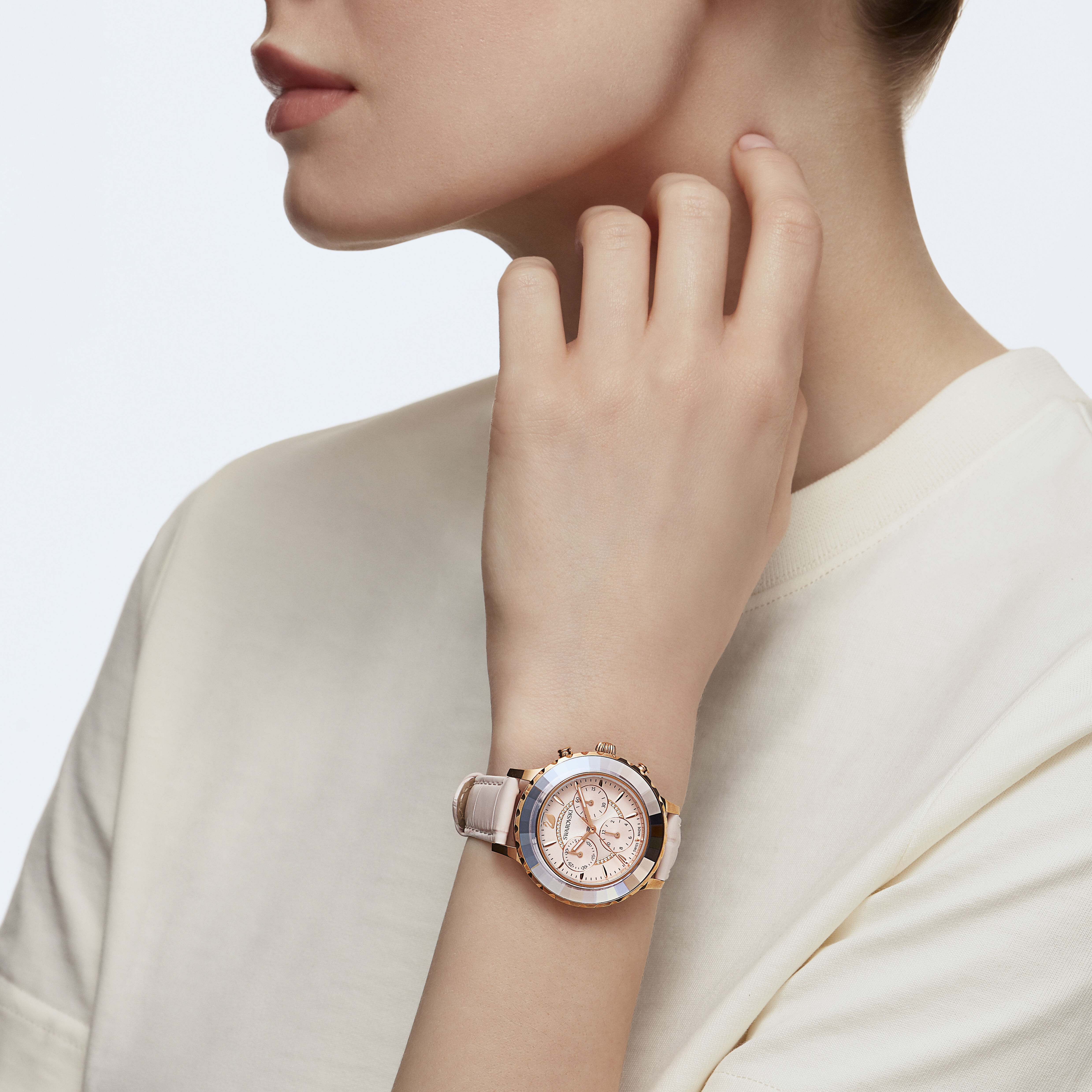 Buy Swarovski Octea Lux Chrono Watch Leather Strap Pink Rose
