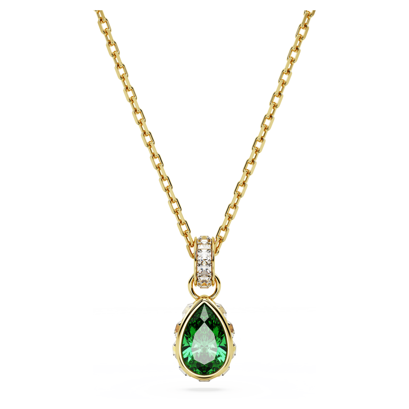 swarovski chroma pendant  pear cut  green  gold tone plated