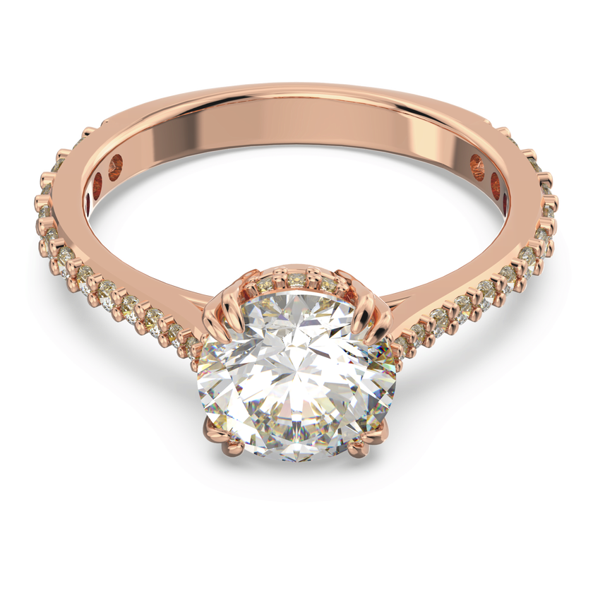 swarovski stilla cocktail ring  round cut  pav   white  rose gold tone plated