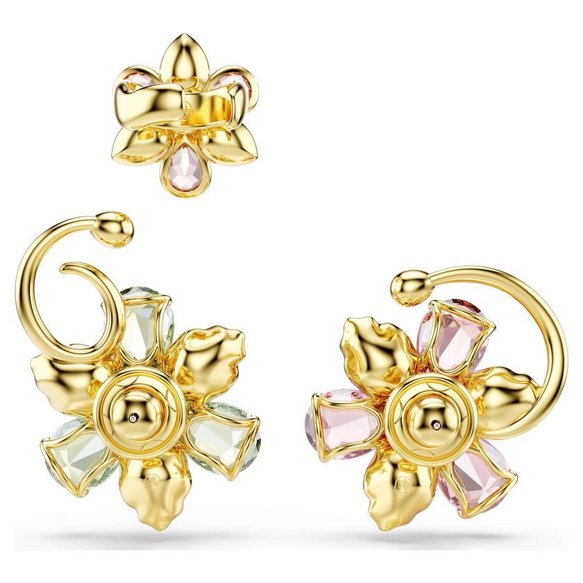 swarovski idyllia ear cuff  set  3   asymmetrical design  mixed cuts  flower  multicolored  gold tone plated