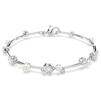 swarovski constella bracelet  crystal pearl  round cuts  white  rhodium plated