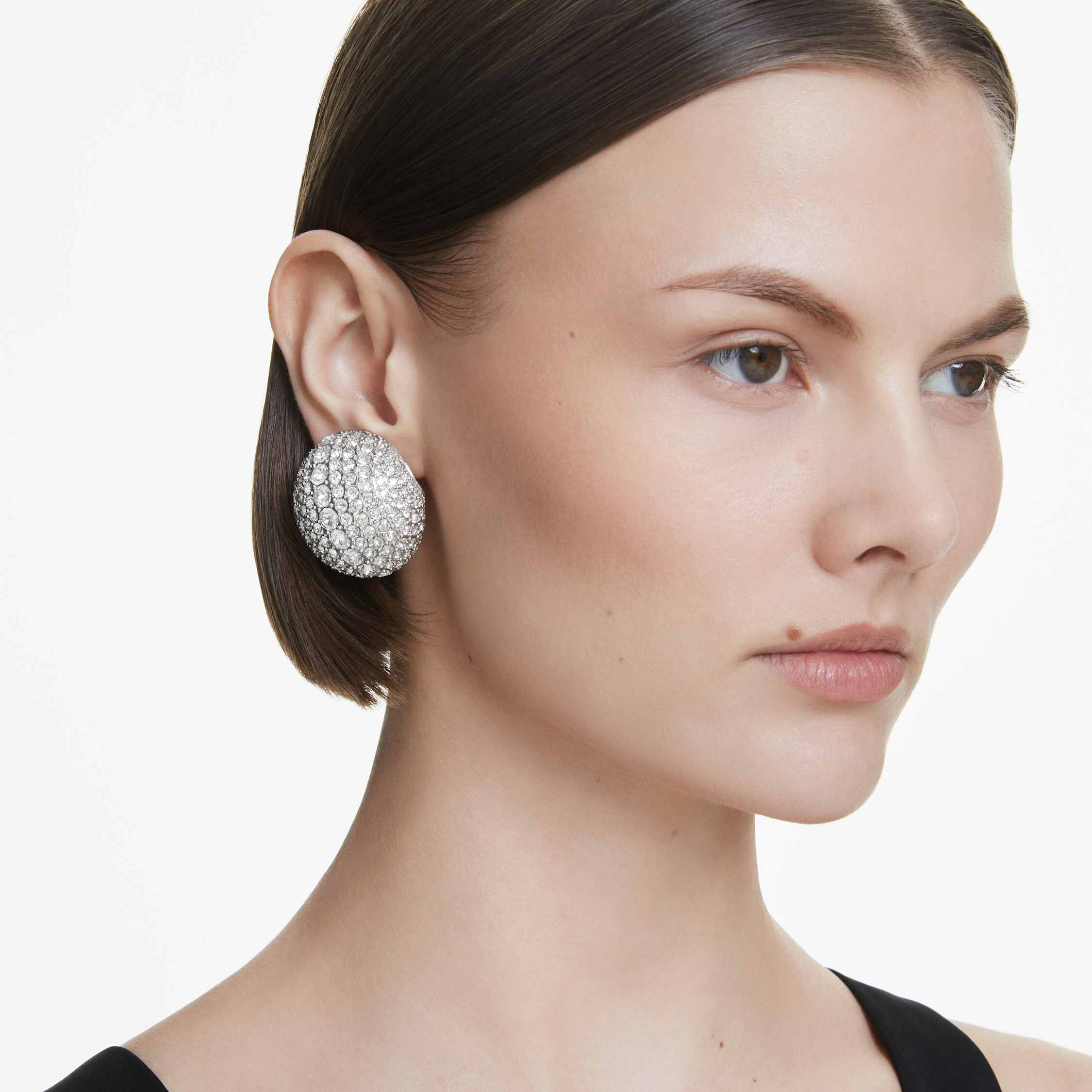 swarovski sublima clip earrings  white  rhodium plated