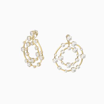 Constella clip earrings, Circular, White, Gold-tone plated