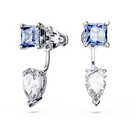 Mesmera earring jackets, Mixed cuts, Detachable, Blue, Rhodium plated