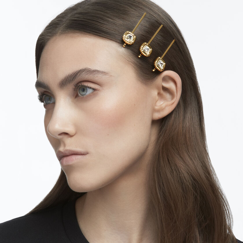 Buy Swarovski Dulcis hairpin, Set, Cushion cut crystals, White, Gold-tone  plated