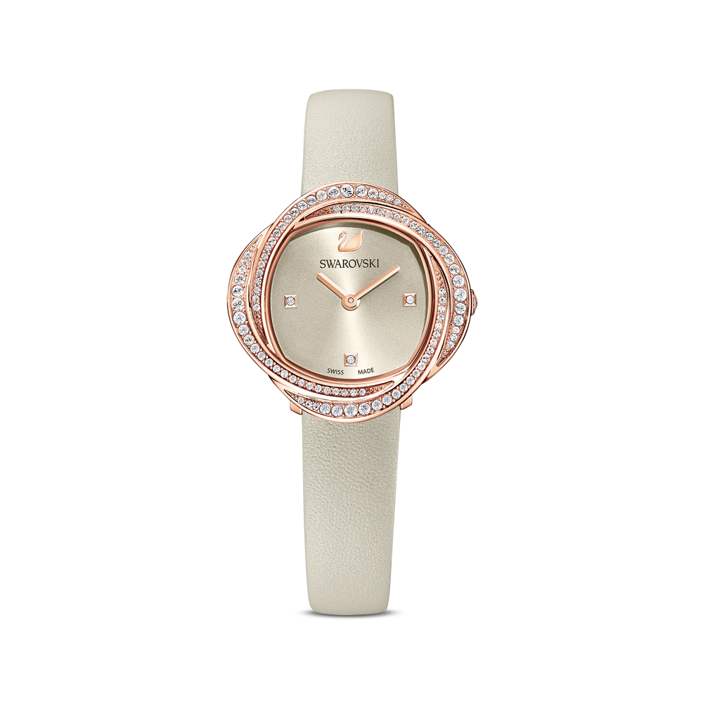 Buy Swarovski Crystal Flower Watch Leather Strap Grey Rose Gold Tone Pvd In Riyadh Jeddah Saudi Arabia 5552424
