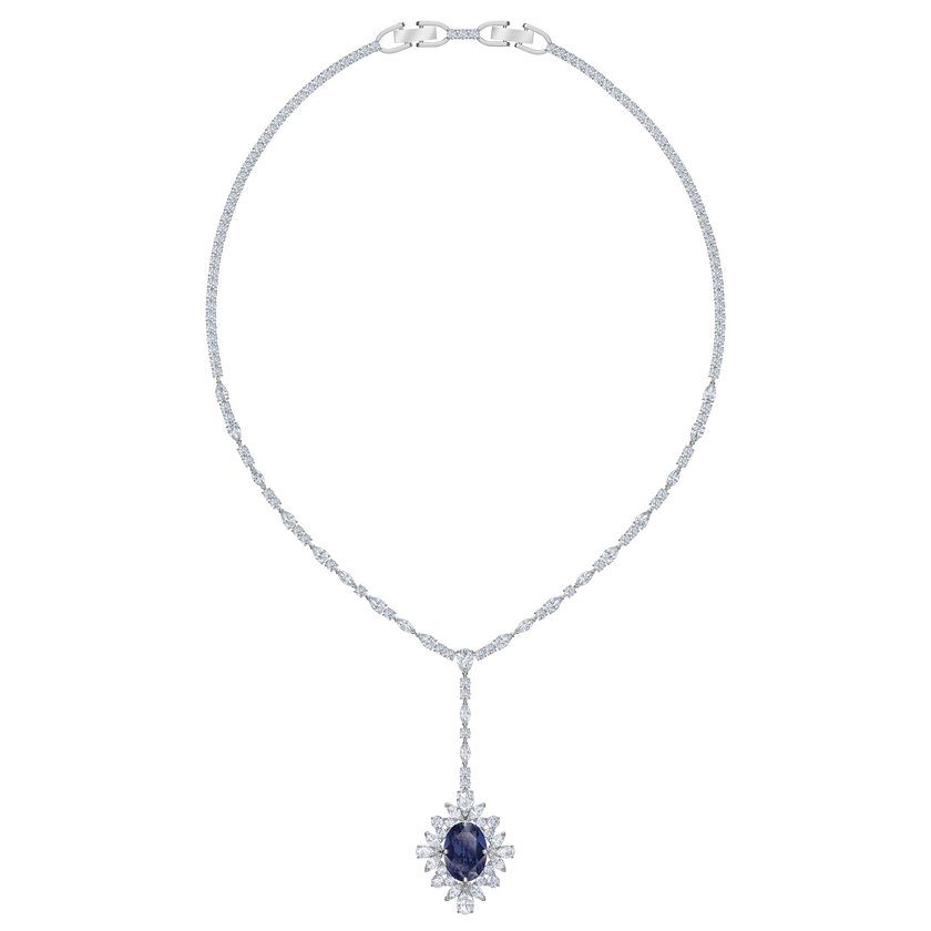 Palace Y Necklace, Blue, Rhodium plated