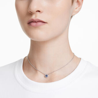 swarovski angelic necklace  square cut  blue  rhodium plated