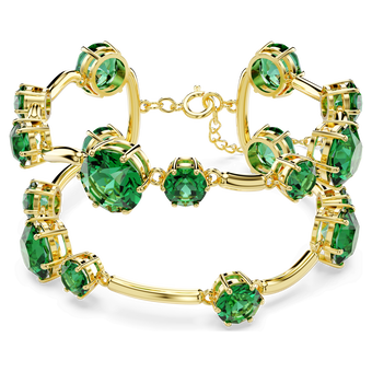 swarovski constella double bangle  mixed round cuts  green  gold tone plated