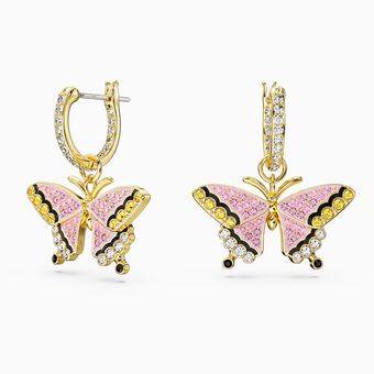 Idyllia drop earrings, Butterfly, Multicolored, Gold-tone plated