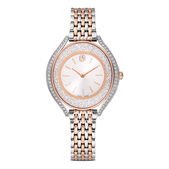 swarovski crystalline aura watch  swiss made  metal bracelet  rose gold tone  mixed metal finish