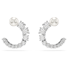 swarovski matrix hoop earrings crystal pearl round cut white rhodium plated