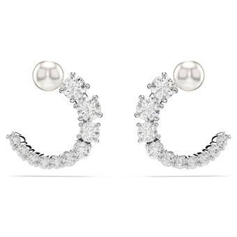swarovski matrix hoop earrings crystal pearl round cut white rhodium plated