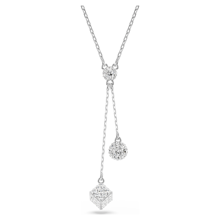 swarovski dextera y pendant  round cut  sphere and cube  white  rhodium plated