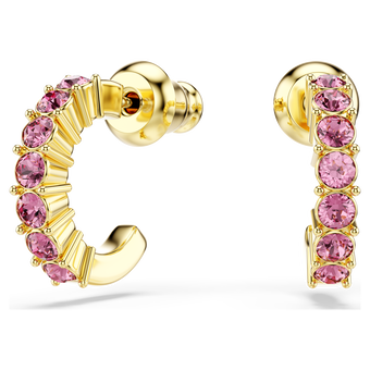 swarovski mini hoop earrings  round cut  pink  18k gold finish
