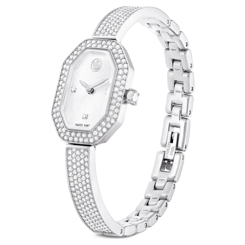 swarovski dextera bangle watch  swiss made  metal bracelet  silver tone  stainless steel