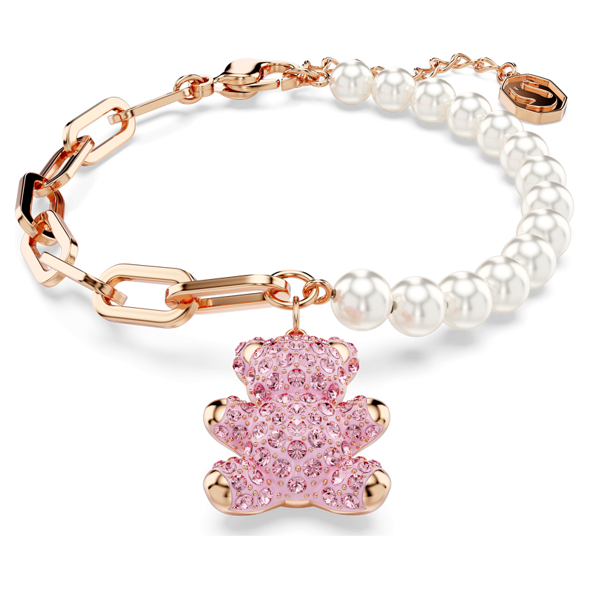swarovski teddy bracelet  bear  pink  rose gold tone plated