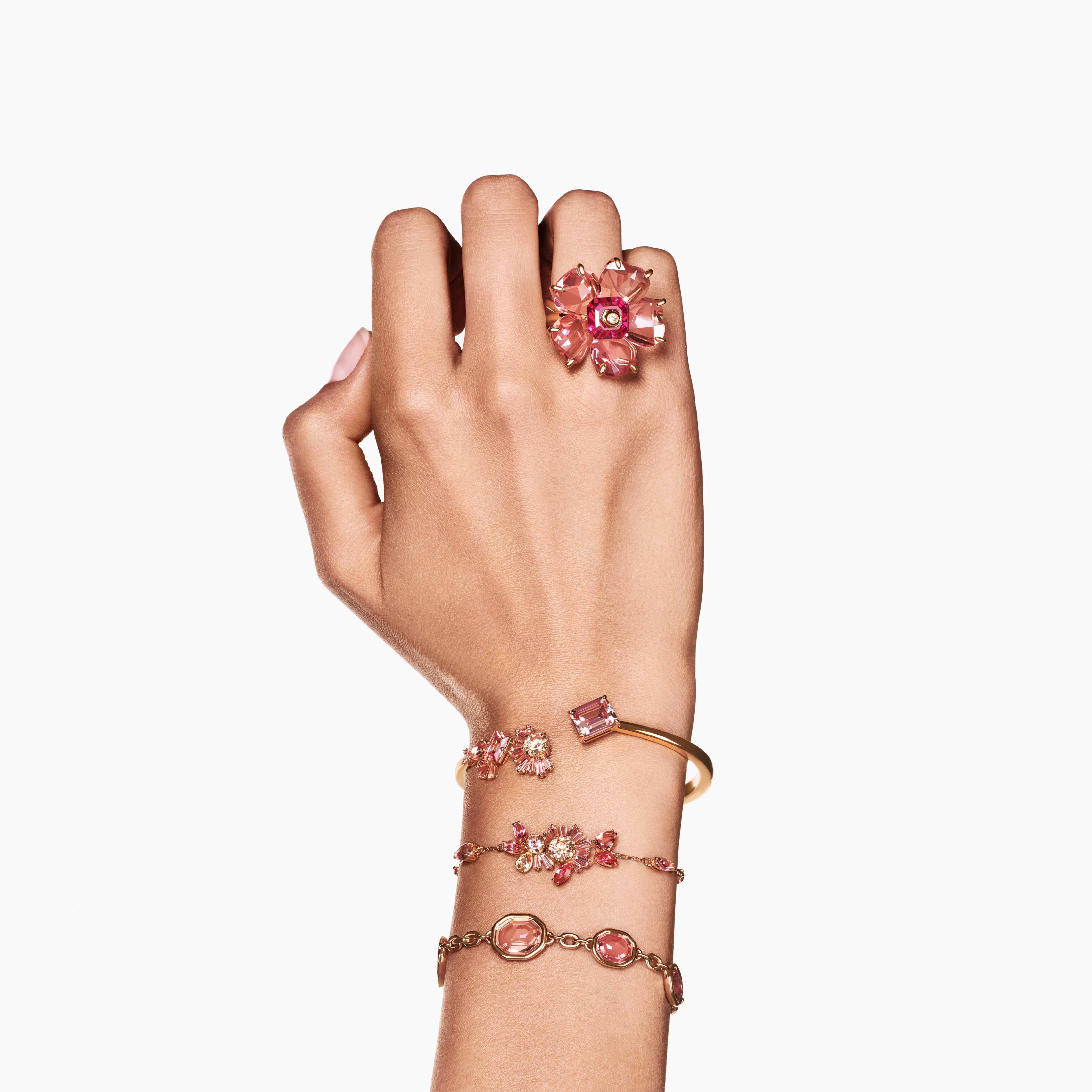 swarovski gema bangle  mixed cuts  pink  gold tone plated