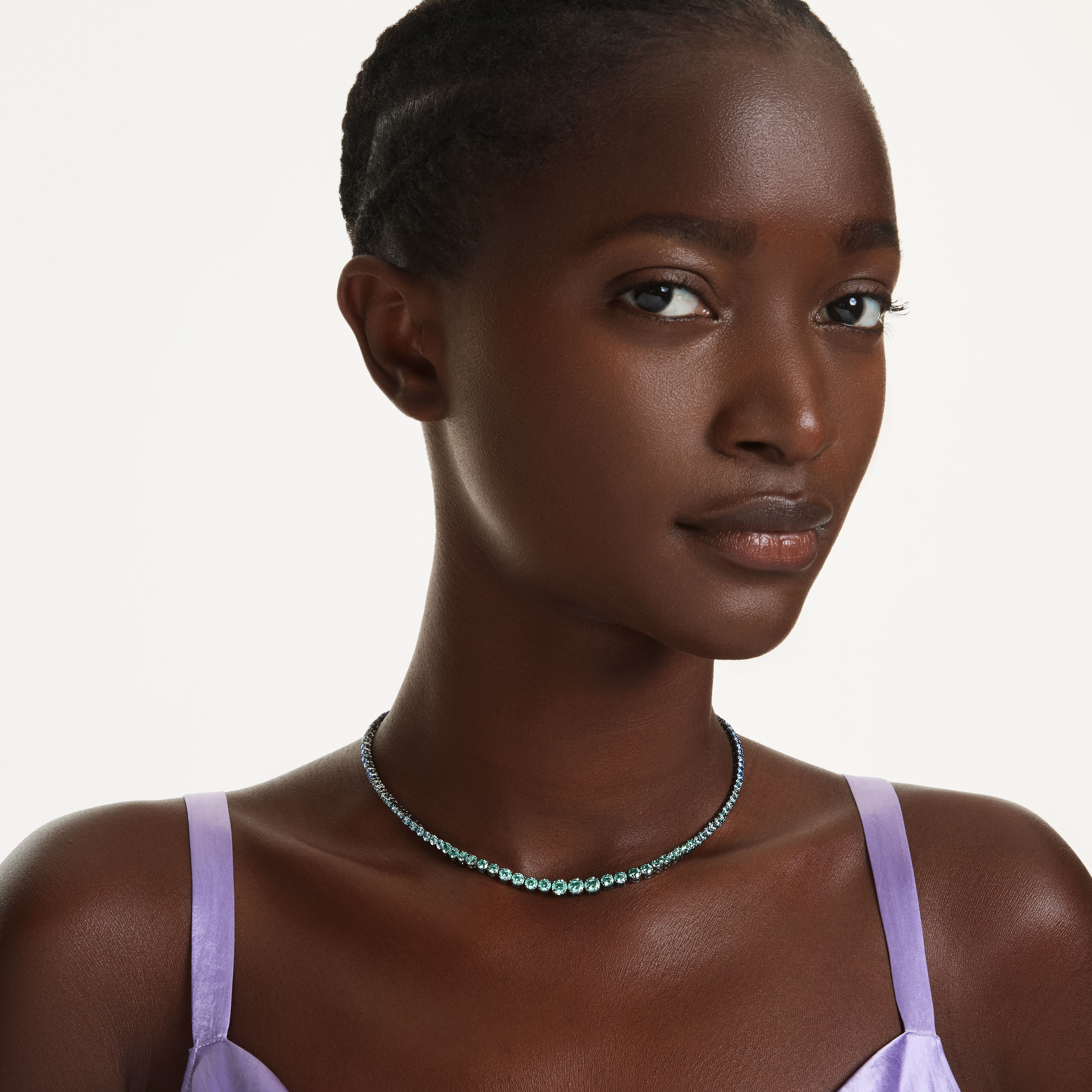 swarovski matrix tennis necklace  gradient of round cuts  multicolored  ruthenium plated