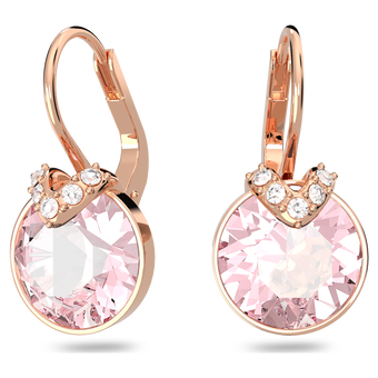 swarovski bella v drop earrings round cut pink rose gold tone plated