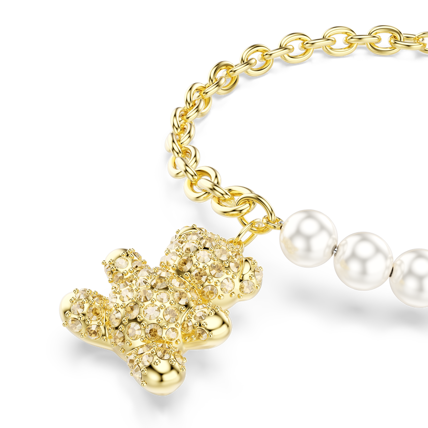 swarovski idyllia bracelet  crystal pearl  round cut  teddy  gold tone  gold tone plated