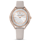 swarovski crystalline aura watch leather strap gray rose gold tone pvd