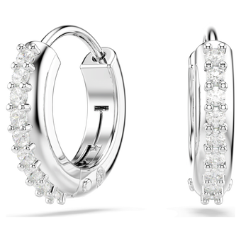 swarovski matrix hoop earrings  round cut  white  rhodium plated