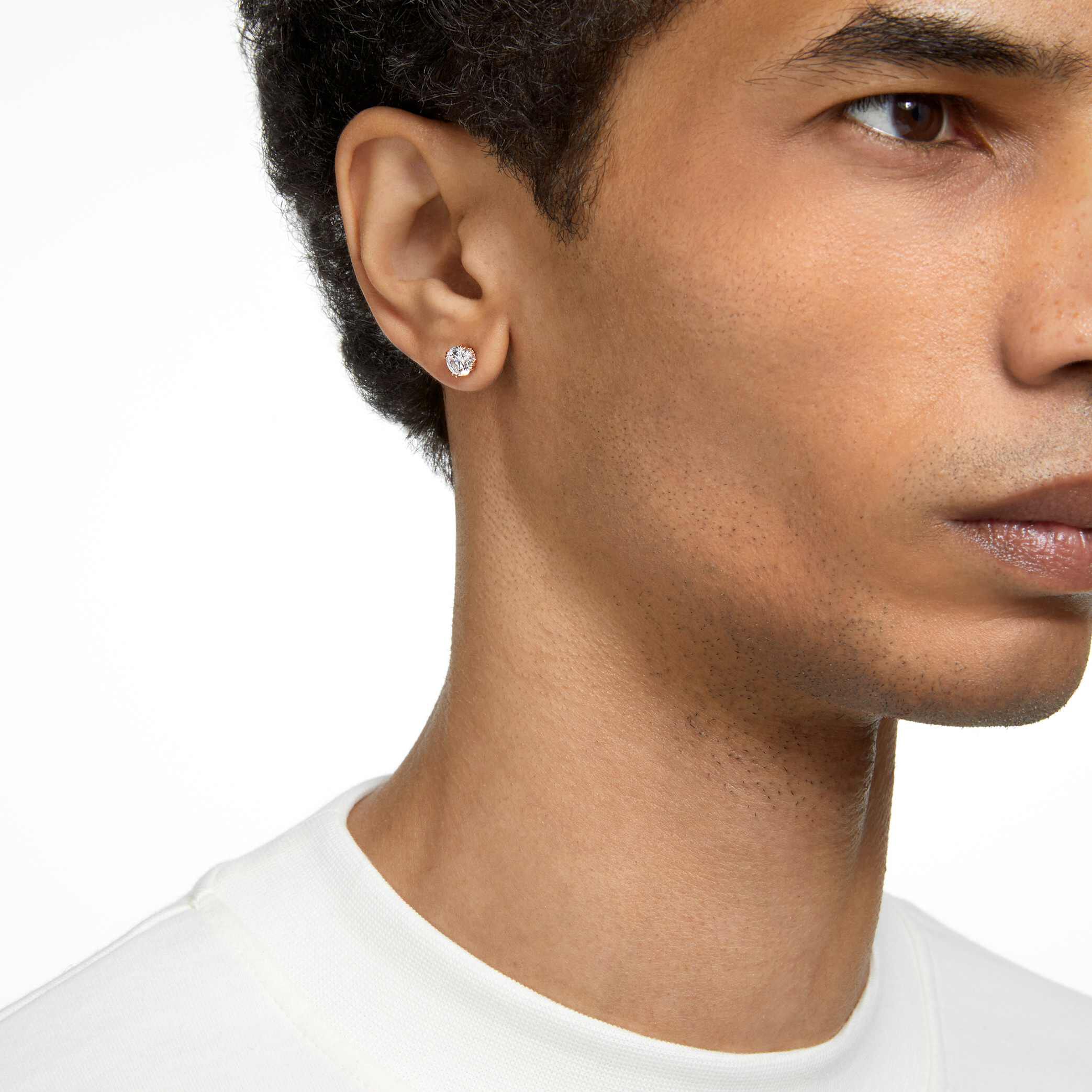 swarovski stilla stud earrings  round cut  white  rose gold tone plated