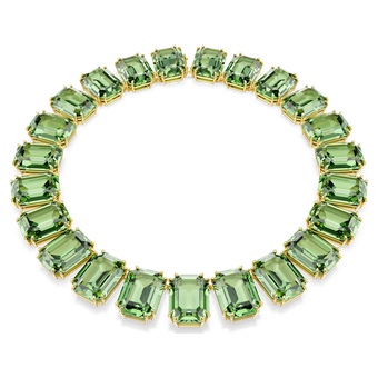 swarovski millenia tennis necklace  octagon cut  green  gold tone plated
