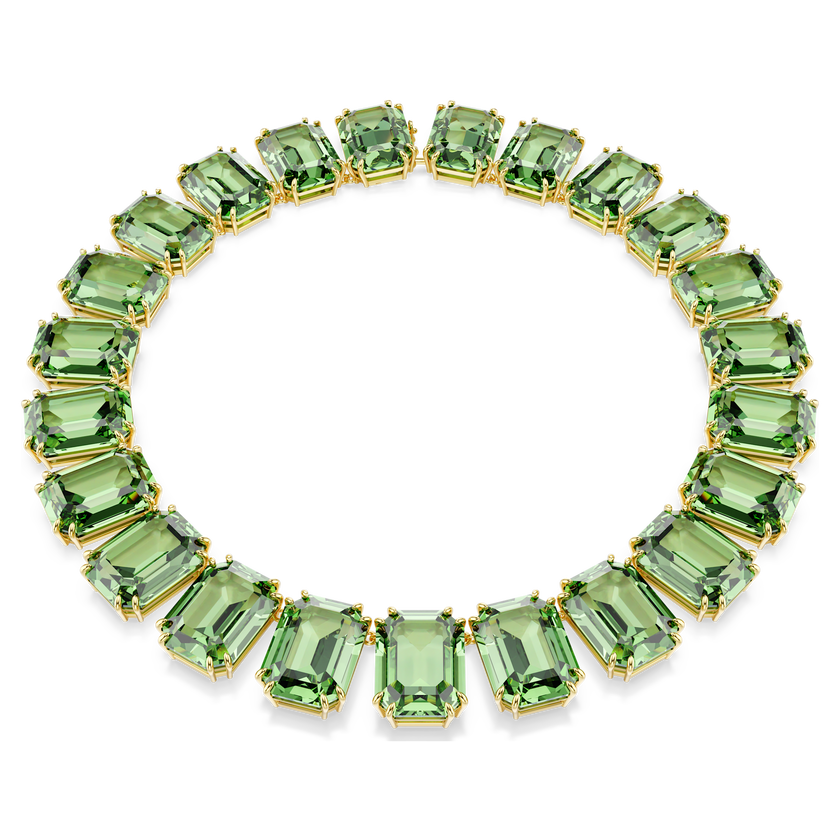 swarovski millenia tennis necklace  octagon cut  green  gold tone plated