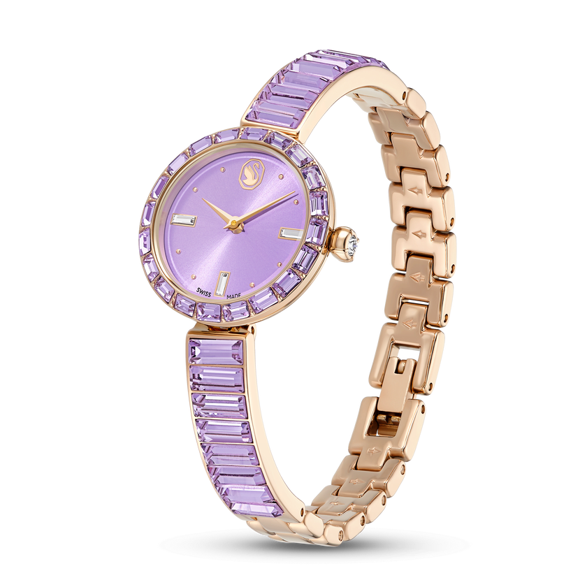 swarovski matrix bangle watch  swiss made  crystal bracelet  purple  champagne gold tone finish