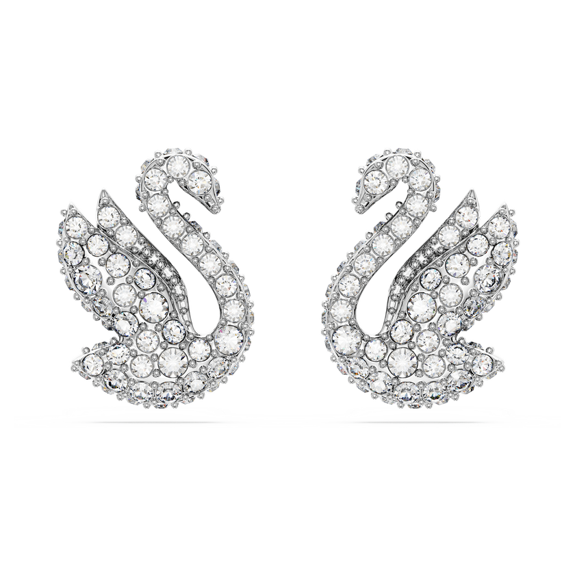 swarovski swan stud earrings  swan  white  rhodium plated