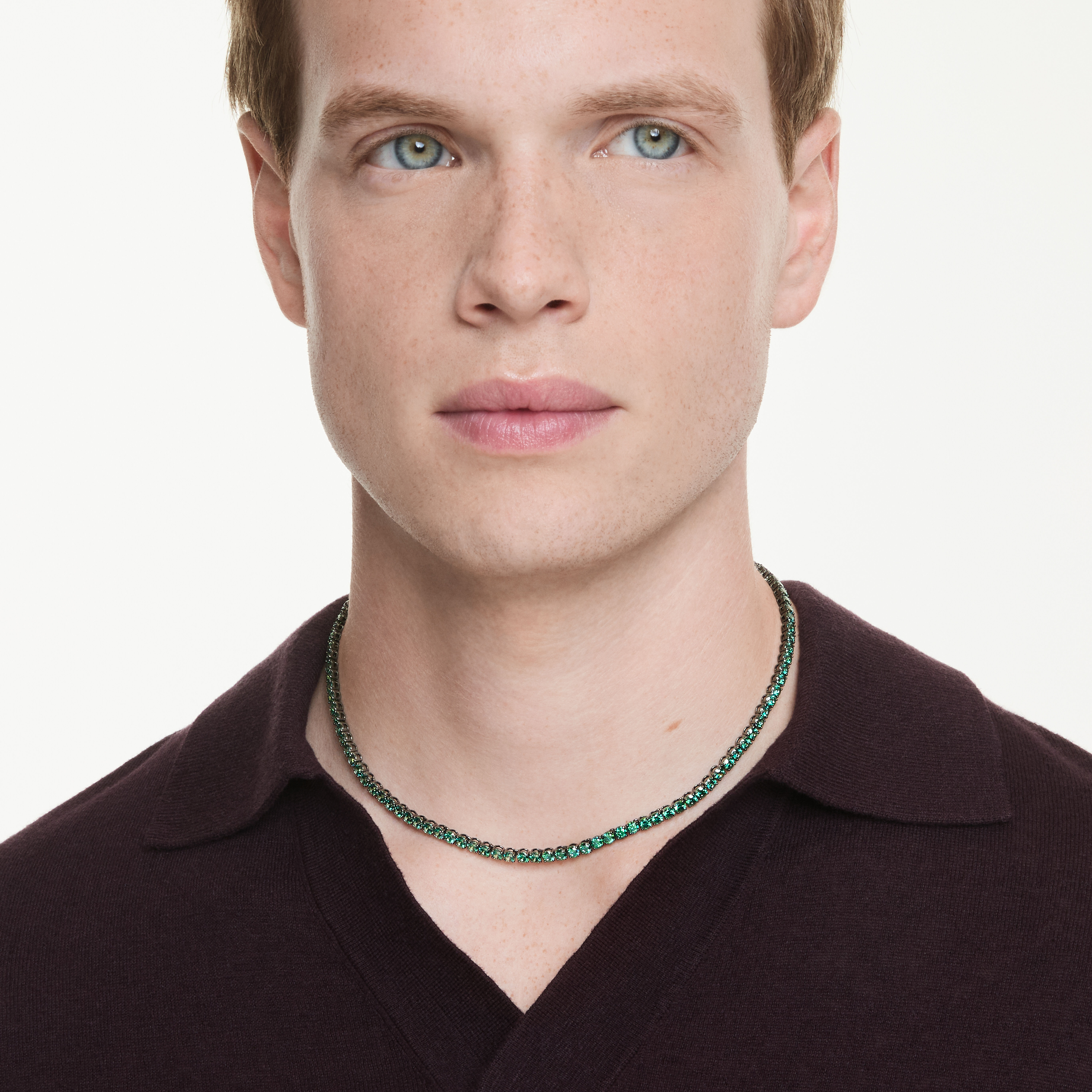 swarovski matrix tennis necklace  round cut  green  ruthenium plated