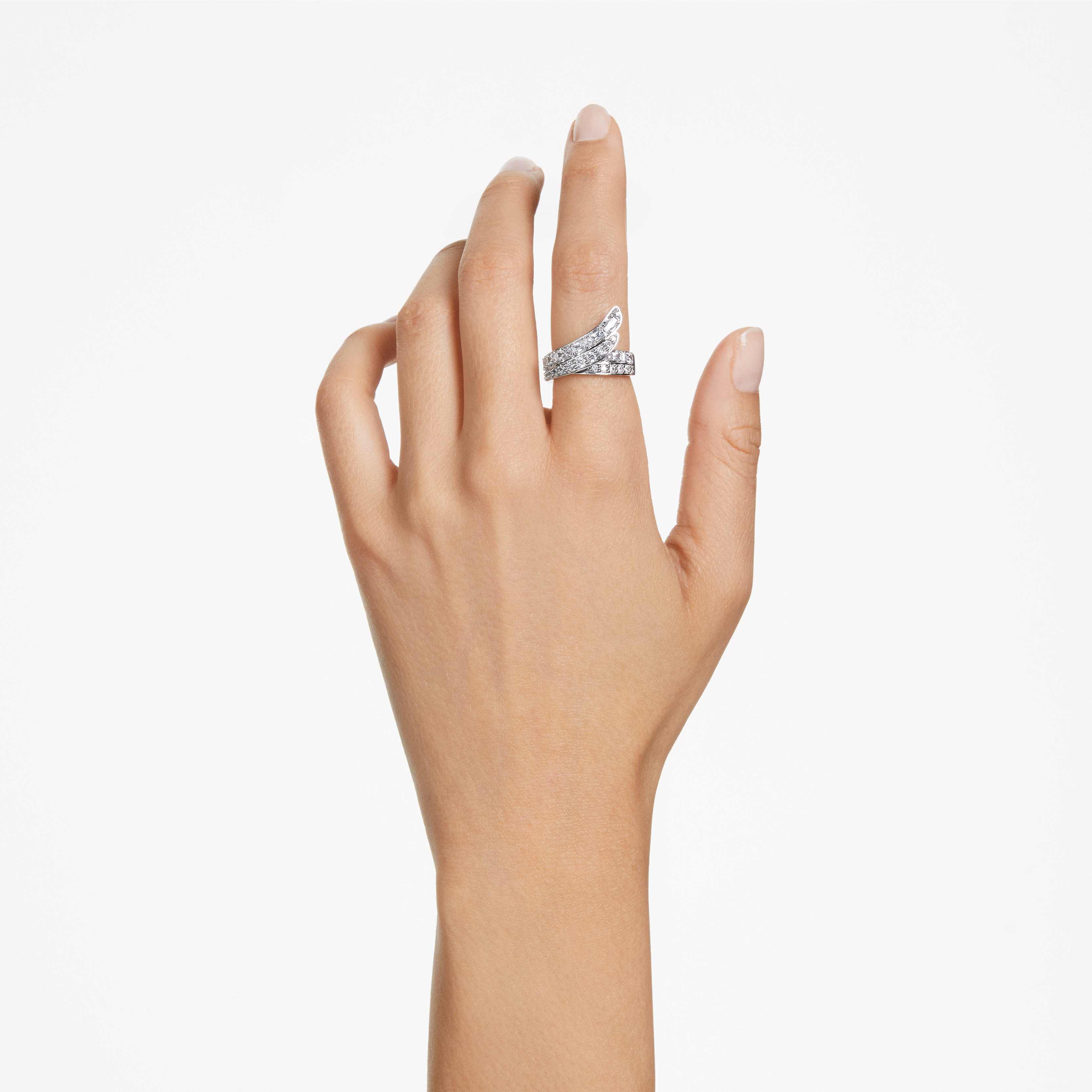 Buy Swarovski Hyperbola cocktail ring Carbon neutral zirconia Mixed cuts Double bands White Rhodium plated
