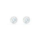 Tennis stud earrings, Round cut, White, Rhodium plated